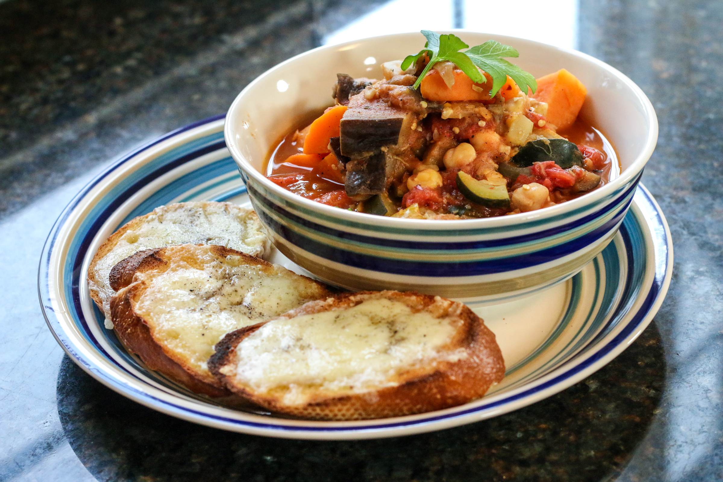 autumn vegetable stew with cheese toasts