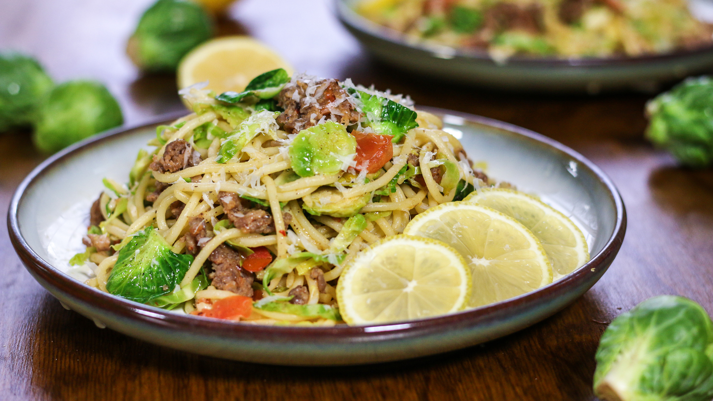 Sausage and Brussels Sprouts Spaghetti