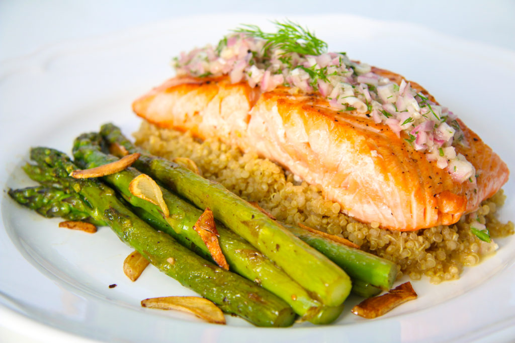 Salmon with Quinoa and Asparagus – Chef Julie Yoon