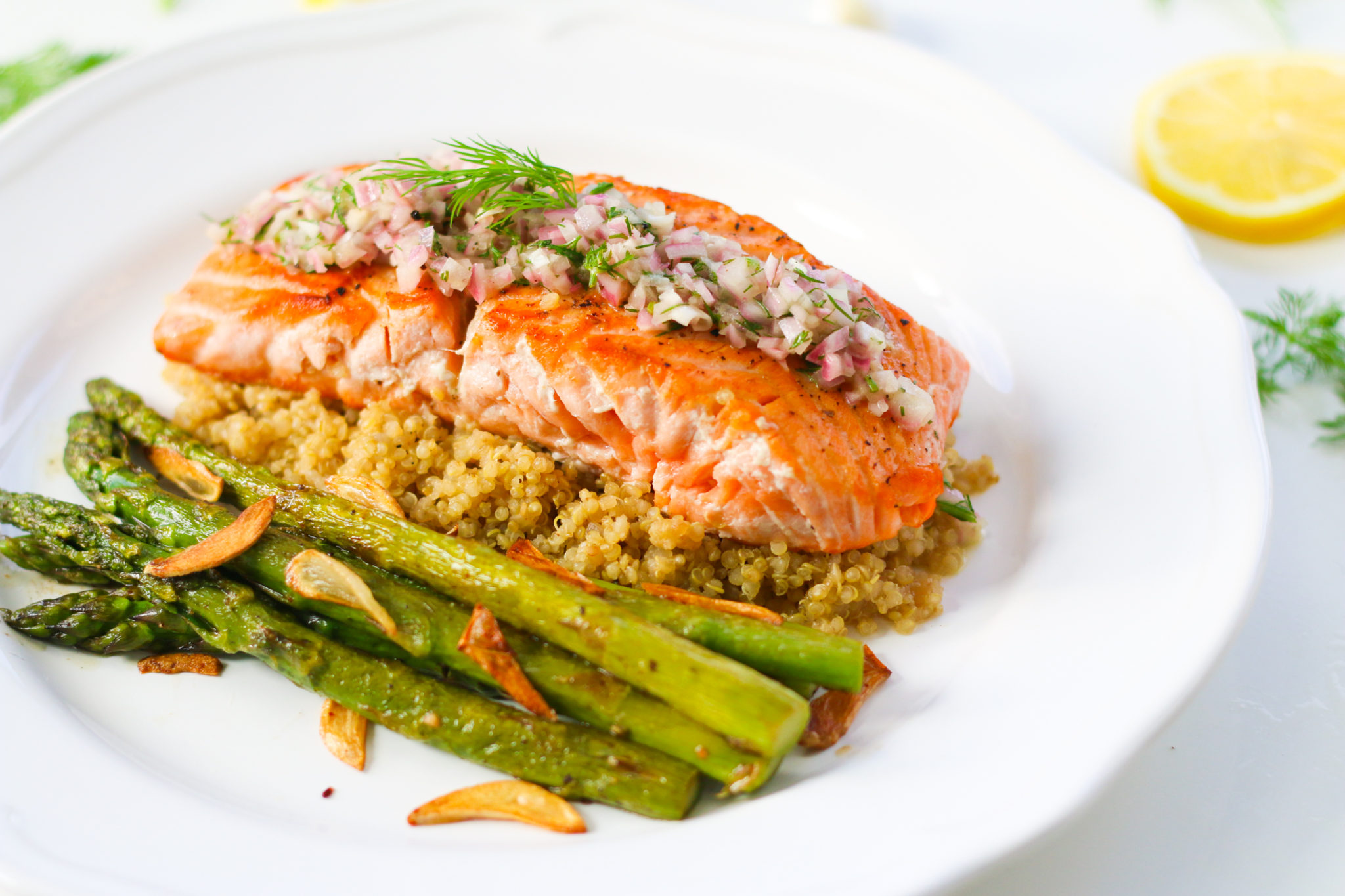 Salmon with Quinoa and Asparagus – Chef Julie Yoon