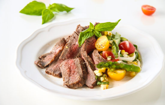Marinated Flank Steak with Corn, Asparagus, and Tomato Salad