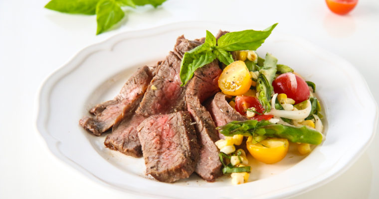 Marinated Flank Steak with Corn, Asparagus, and Tomato Salad