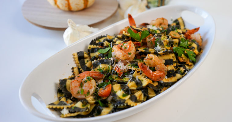Squid Ink Pasta with Shrimp (Easy Halloween Recipe)